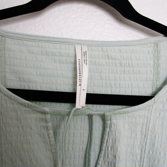 Anthropologie Rebecca Smocked Puff Sleeve Textured Peasant Blouse Light Green S - Picture 4 of 8